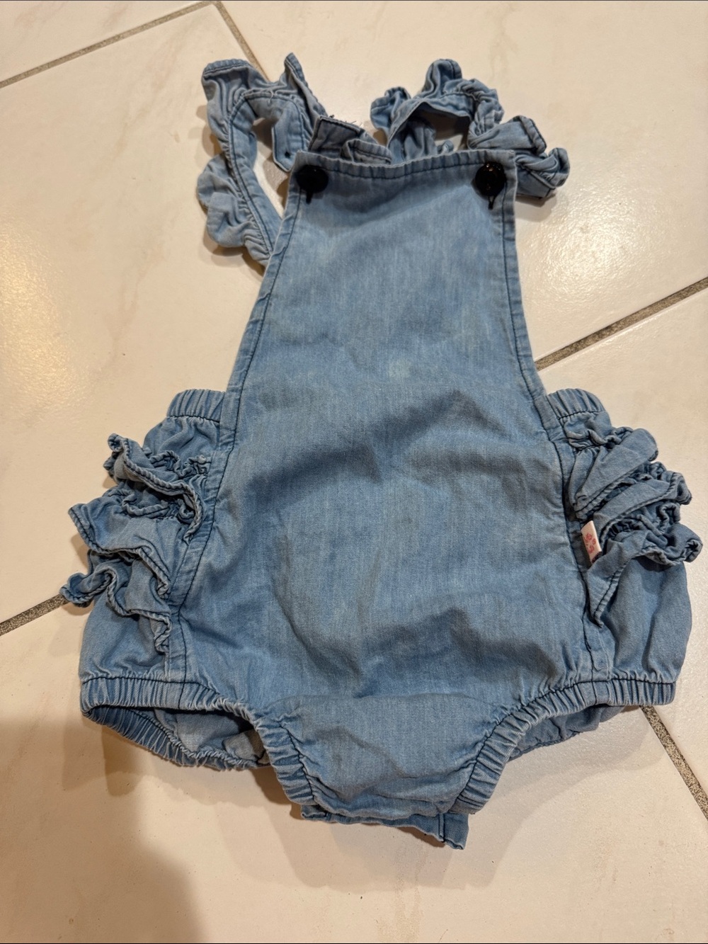 Ruffle Butts Light Blue Denim Ruffle-Strap One-Piece